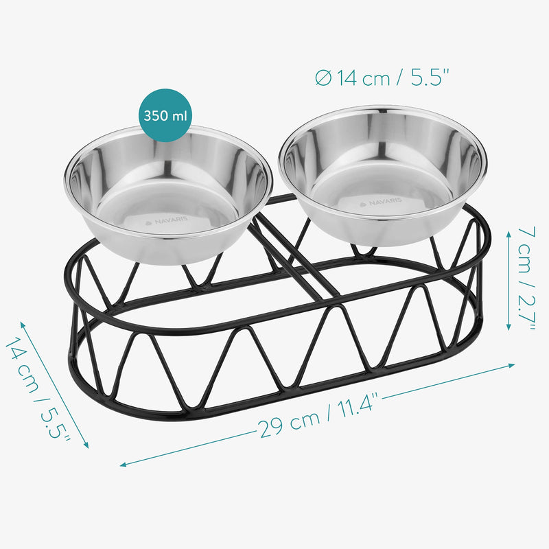 Navaris Steel Pet Bowl Set - Double Food Water Bowls for Cats, Small Dogs and Puppies with Metal Stand - Set of 2 Bowls - PawsPlanet Australia