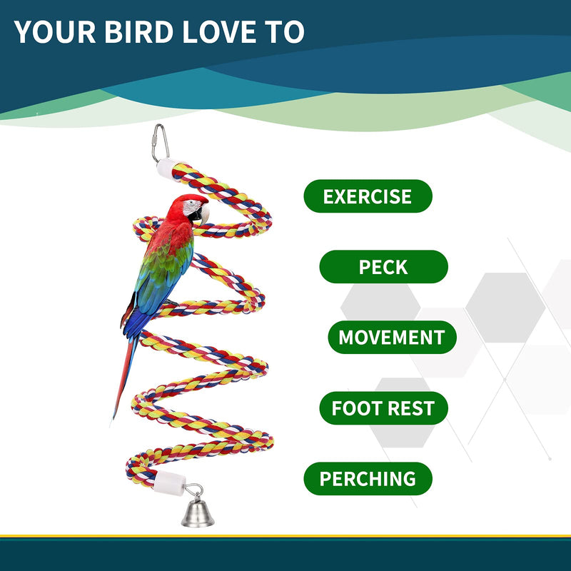 OSWINMART 2Pcs 63'Bird Rope Perches Birdcage Swing Toys 100% Cotton No Smell Peck/Chewing with Bell Climbing Standing Bungee Bird Toys for Small to Regular Size Parrot Cockatiel Birds 43'x2pcs - PawsPlanet Australia