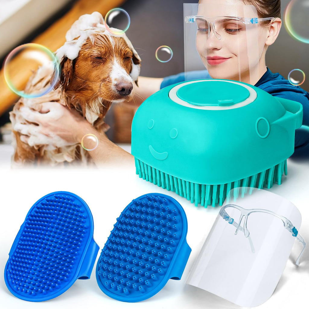 6Pack Dog Bath Brush, Dog Bath Scrubber Shampoo Dispenser Brush, Soft Silicone Shedding & Bath Brush Removes Loose & Shed Hair, Pet Grooming Shower Brush for Washing Short and Long Hair Dogs and Cats Blue - PawsPlanet Australia
