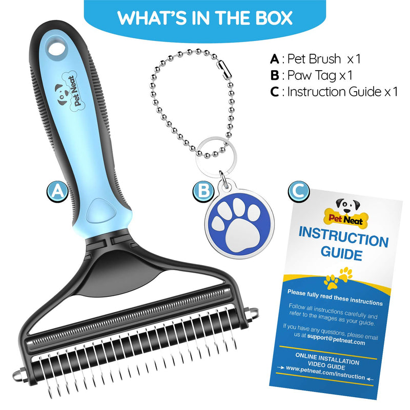 [Australia] - Dog Brush and Cat Brush – 2 Sided Pet Grooming Tool for Deshedding, Mats & Tangles Removing – No More Nasty Shedding and Flying Hair Blue 