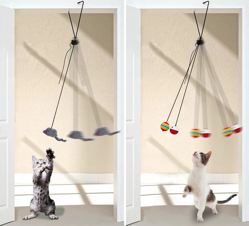 Mice Toys for Indoor Cats - 2 Pack Hanging Door Cat Toys - Retractable Cat Toy with Rope Mouse Bell Ball - Interactive Cat Teaser Toy for Indoor Kitten Play Chase Exercise - PawsPlanet Australia