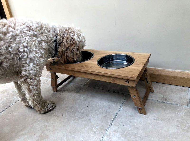 Bramley Power Elevated Adjustable Height Raised Bamboo Dog Pet Feeding Station Stand (Large) Large - PawsPlanet Australia