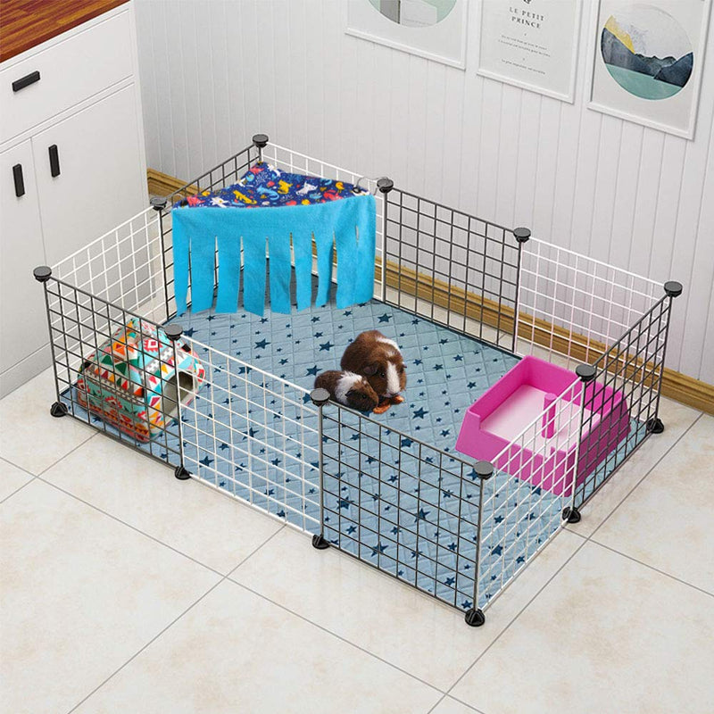 RIOUSSI Guinea Pig Hideout Hideaway Corner Peekaboo Toys Cage Accessories with Reversible Side and Two Curtains bluecat/gray+blue x 1 curtain - PawsPlanet Australia