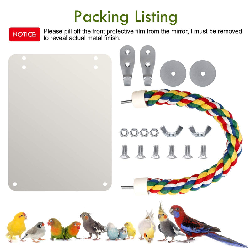 HYLYUN 7 Inch Bird Mirror with Rope Perch Cockatiel Mirror for Cage Bird Toys Swing Parrot Cage Toys for Parakeet Cockatoo Cockatiel Conure Lovebirds Finch Canaries - PawsPlanet Australia