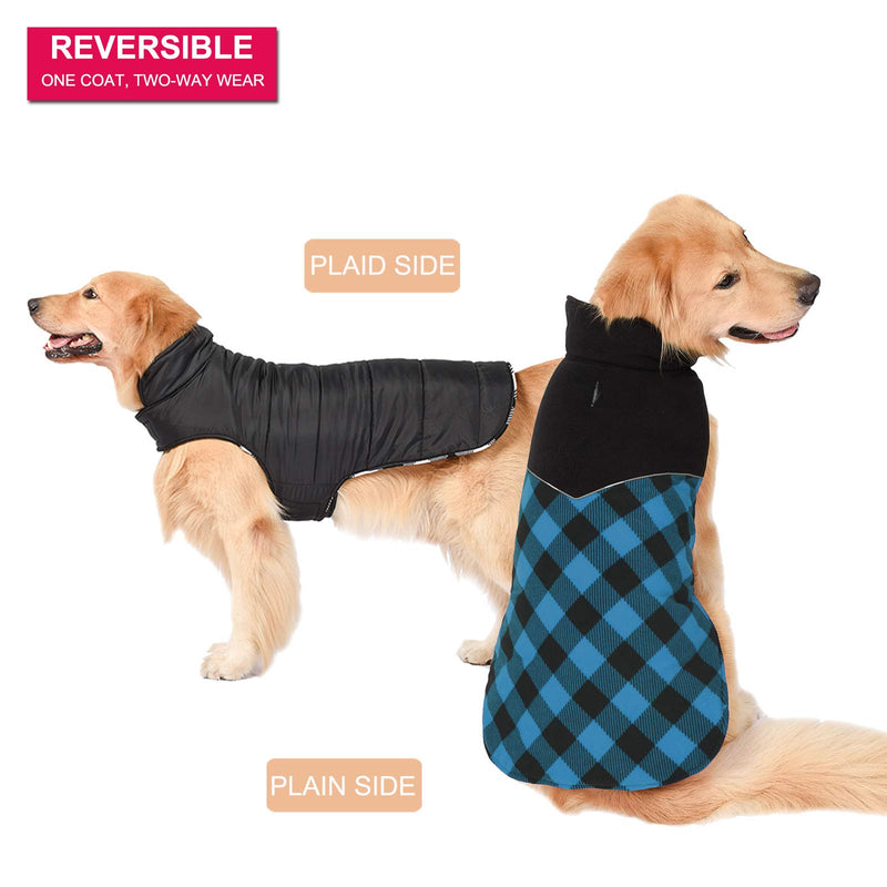 [Australia] - Fragralley Dog Winter Coat, Reversible Waterproof Winter Pet Snow Jacket, Dog Cold Clothes Warm Cotton Vest Windproof Sweaters, Plaid with Reflective, for Small Medium and Large Dogs XS(Chest Girth:8.7-12.6") Blue 
