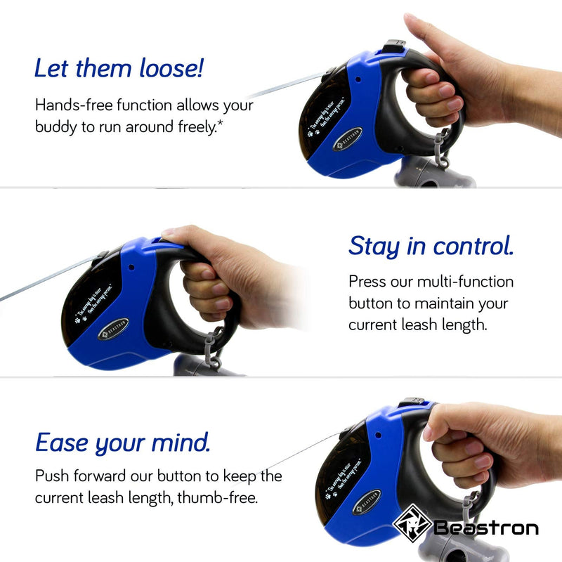 Beastron Heavy Duty Retractable Dog Leash Blue - PawsPlanet Australia