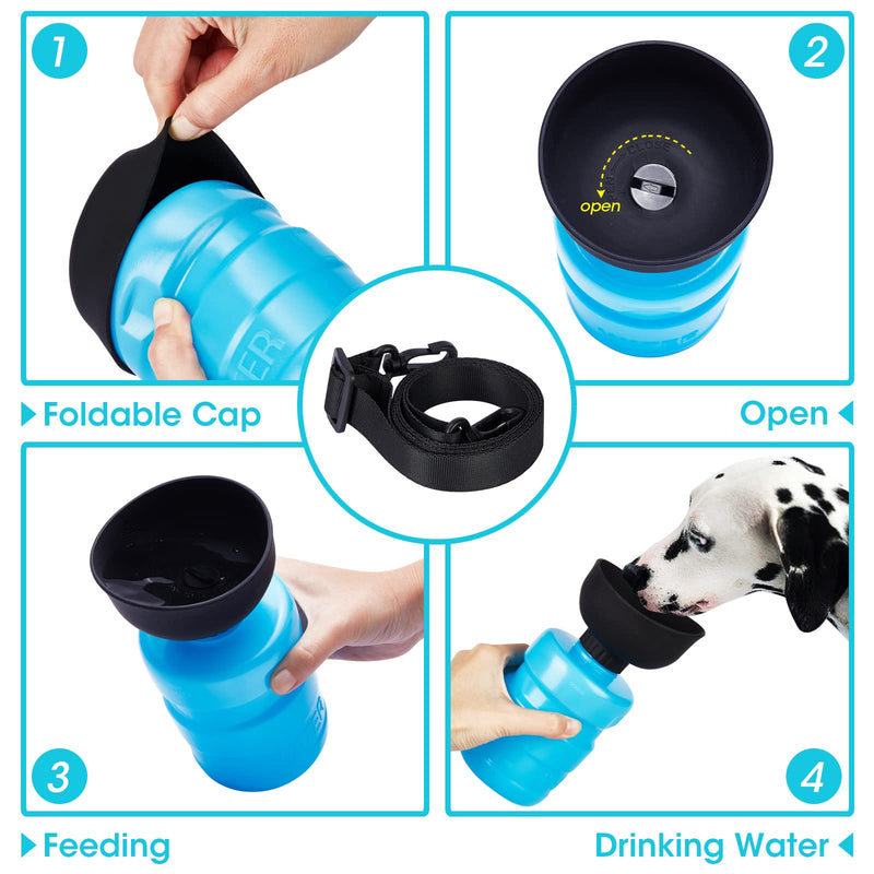 Ficuswin Dog Water Bottle for Walking,18 OZ Portable Outdoor Foldable Pet Water Bottle, Convenient Dog Travel Water Bottle Dispenser with Wide Adjustable Shoulder Strap WB01 Blue - PawsPlanet Australia