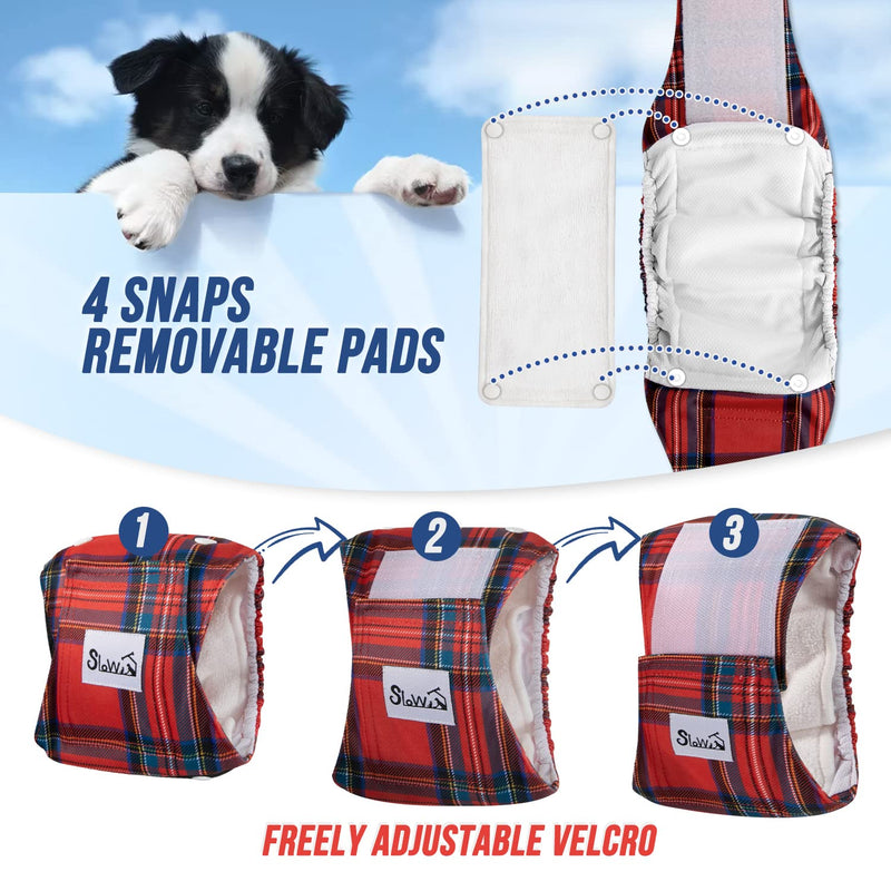 SlowTon Washable Dog Diapers Male - with Removable Pads - 3 Pack Reusable Dog Belly Bands Male Dog Belly Wrap (Plaid, Large) Large (Waist 20"-25") Plaid - PawsPlanet Australia