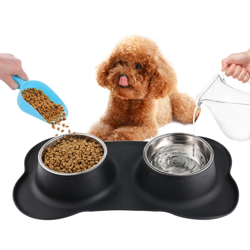 Bonve Pet 2 x 400ML Dog Bowls with Non slip Silicone Mat, Stainless Steel Double Bowls Set for Cats Puppy Small Medium Dogs Food and Water Feeding - PawsPlanet Australia