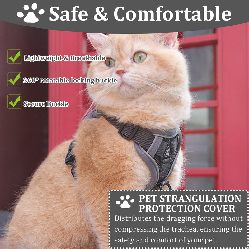 FINEASY Cat Harness with Leash, Escape-Proof and Cat Collar, Adjustable Cat Leash with Harness, Harness Set, Cat Harness, Soft Harness for Cats, Kittens, Dogs, Chest Harness (Grey, S) Grey - PawsPlanet Australia