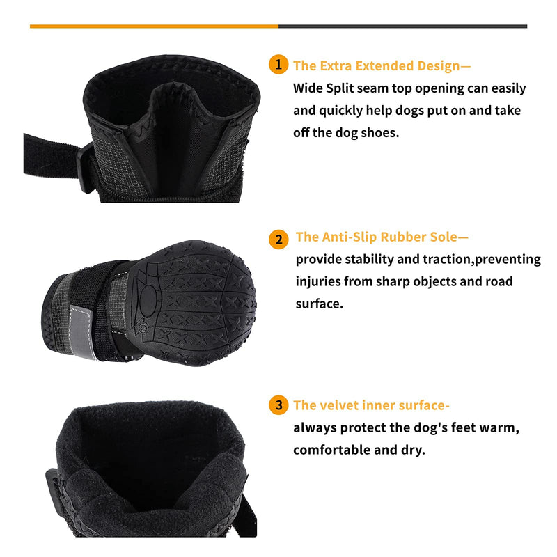 EARTH FRIENDLY 4 Pcs Dog Boots Anti-Slip Breathable Dog Shoes with Adjustable Reflective Straps Rugged Waterproof Dog Snow Shoes Paw Protectors for Small to Large Dogs Outdoor Size 2: 2.4"X1.6" (L*W) Black - PawsPlanet Australia