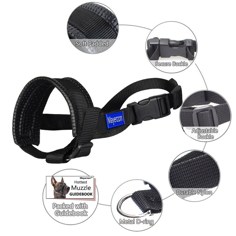 [Australia] - Dog Muzzle Nylon Soft Padding, Adjustable Loop, Black Medium 