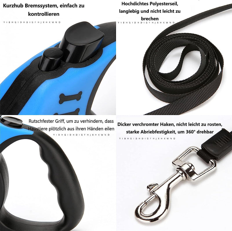 Retractable leash with anti-slip handle, retractable leashes for dogs with non-slip, tangle-free extendable dog leash, durable dog harness leashes, dog leash, reel leash, flexible leash, retractable 5m - PawsPlanet Australia
