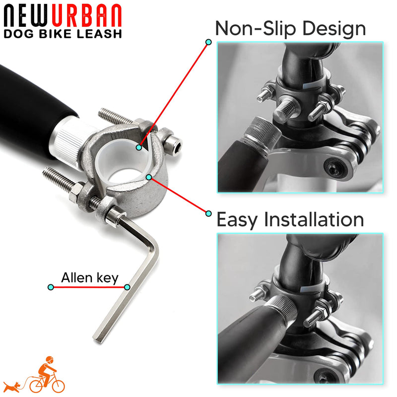 NEWURBAN - Dog Leash - Easy Installation Removal - Hands Free Dog Bike - Training Leash - for Training - Jogging - Cycling and Outdoor - Safe with Pets Steel and Black Handle - PawsPlanet Australia