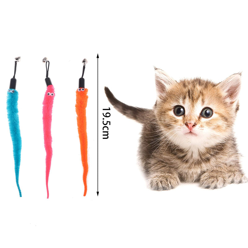 TIANTIAN Cat Feather Toys, 2 Pieces Cat Toy Wands Retractable Teaser Wands with 24 Pieces Worm Feather Toys Feather Refills with Small Bells for Cat Playing Exercising - PawsPlanet Australia