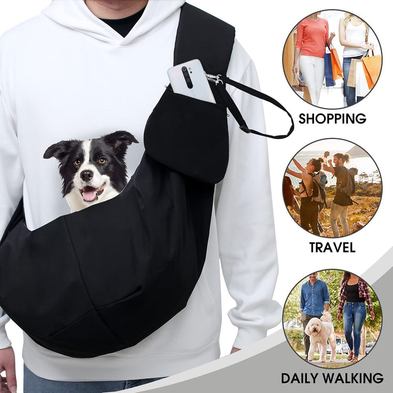 ZolooPet Sling Carrier, Pet Sling Bag with Adjustable Strap, Dog Sling Carrier Up to 13 Lbs, Hands Free Reversible Pet Papoose Bag - Suitable for Puppy, Small Dogs, and Cats, Machine Washable BLACK2 - PawsPlanet Australia