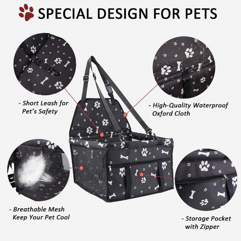 JINYI Pet Car Seat Upgrade,Pet Car Booster Seat Cover, Suitable for Small and Medium-sized Cats and Dogs Washable, Foldable and Breathable,With Clip-On Safety Leash and PVC Support Tube(black) black - PawsPlanet Australia