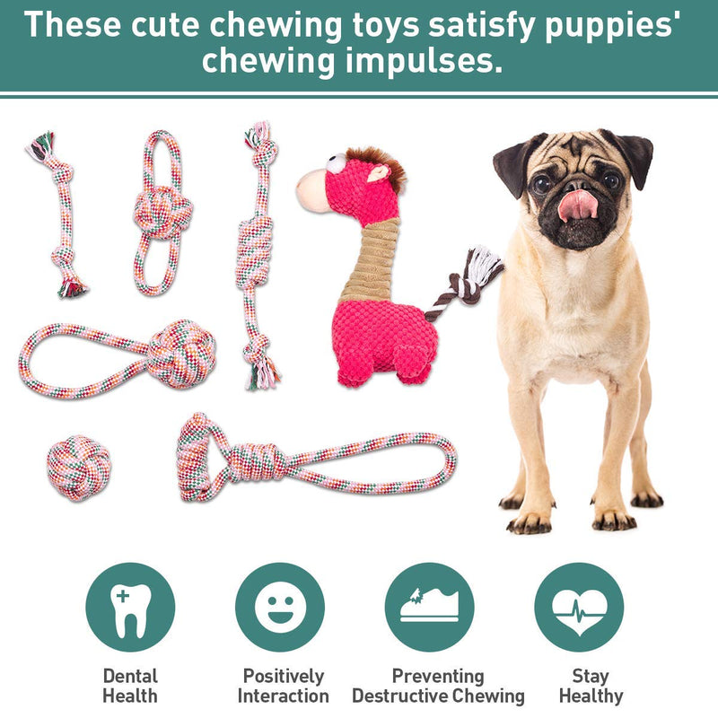 Dog Rope Toys & Plush Squeaky Dog Puppy Toy Set, Durable Dog Teething Toys Natural Cotton Ropes Chew Toy for Aggressive Chewers Non-Toxic Safe Interactive Toy for Small Medium Large Dogs Pink Horse - PawsPlanet Australia