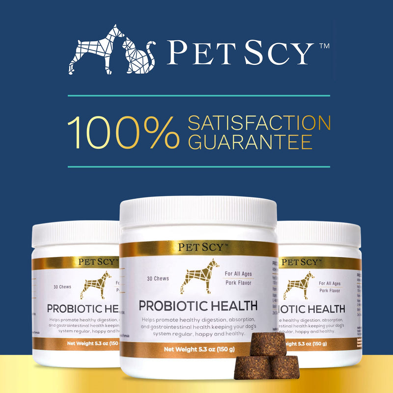 PetScy Probiotic Chews with Prebiotic Fiber and Omega 3 Fish Oil for Canine Enteric Support - Gut Health and Skin and Coat Supplement for Dogs - 30 Chews for All Ages and Breeds - Made in The USA - PawsPlanet Australia