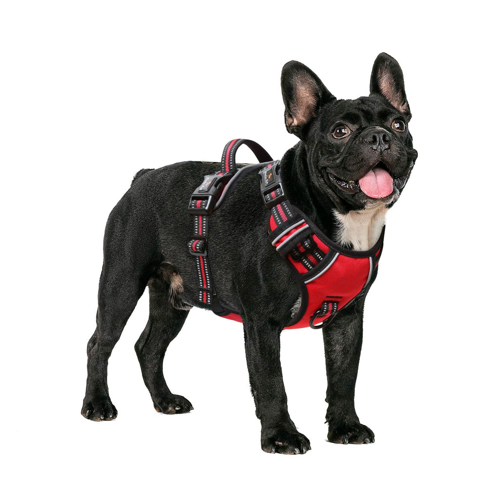 HEELE dog harness, anti-pull dog harness for medium-sized dogs, release on the neck, dog harness with front and rear 2 leash attachments and soft padded control handle for dogs, red, MM - chest circumference: 38-71cm plain red - PawsPlanet Australia