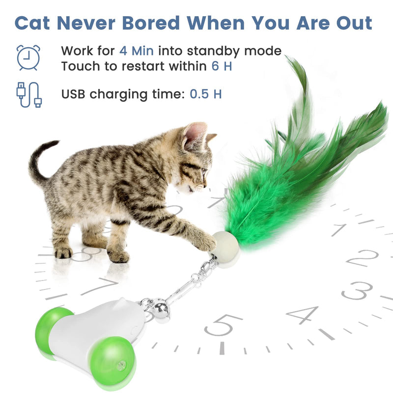 PETTOM Cat Toy Self-employment, Cat Toy Electric Movement with 3 Feathers, Interactive Toy for Cats USB Rechargeable Green - PawsPlanet Australia