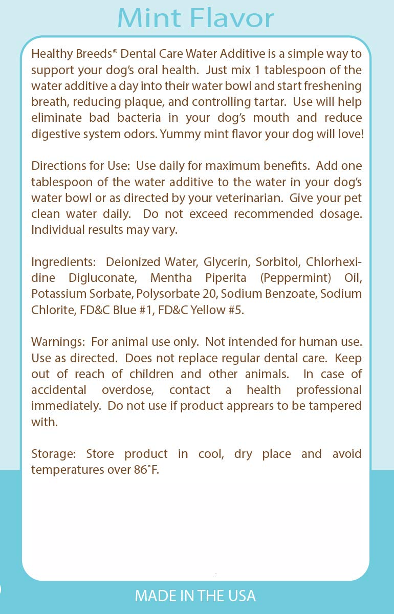 Healthy Breeds Dental Care Water Additive - Helps Freshen Breath, Reduce Plaque & Control Tartar - Veterinarian Formulated - Over 200 Breeds - Mint Flavor - 8 oz Maltese - PawsPlanet Australia