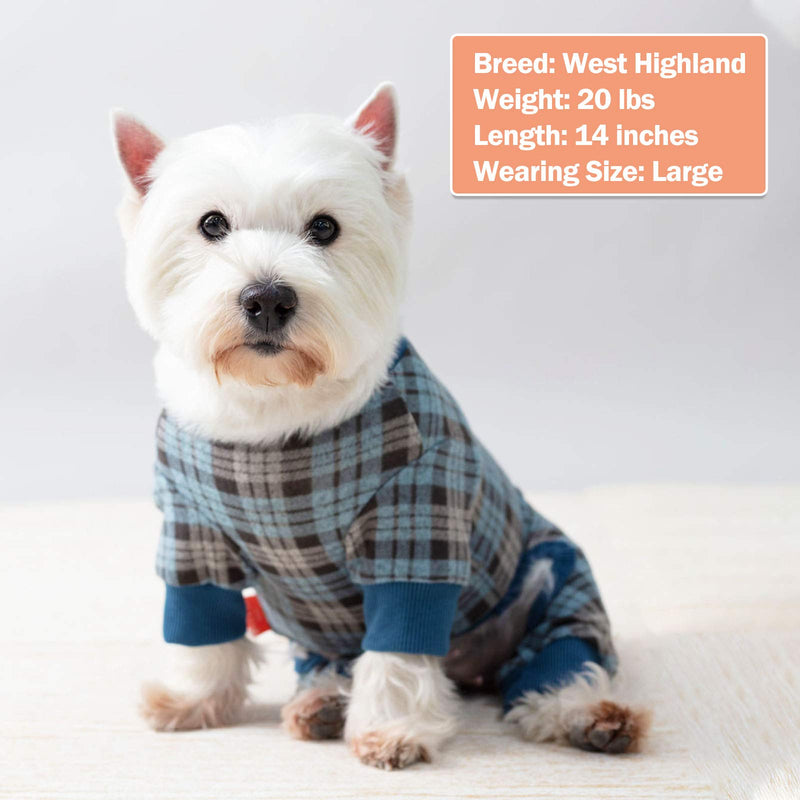 kyeese Dog Pajamas Plaid Stretchy Soft Dog Pjs for Small Dogs Cat Pajamas Dog Onesie Doggie Jammies XS (3-4.5lbs) Blue - PawsPlanet Australia