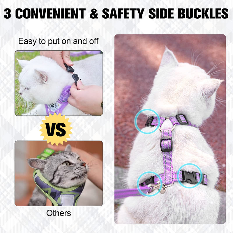 BEAUTYZOO Cat Harness and Leash Set for Walking Escape Proof, Neck Release Adjustable Harness for Kitten Puppy Small Medium Large Cats, Soft Cute Easy Control Small Cat Harness for Cats Boy and Girls M (Chest: 12 - 19") Purple - PawsPlanet Australia