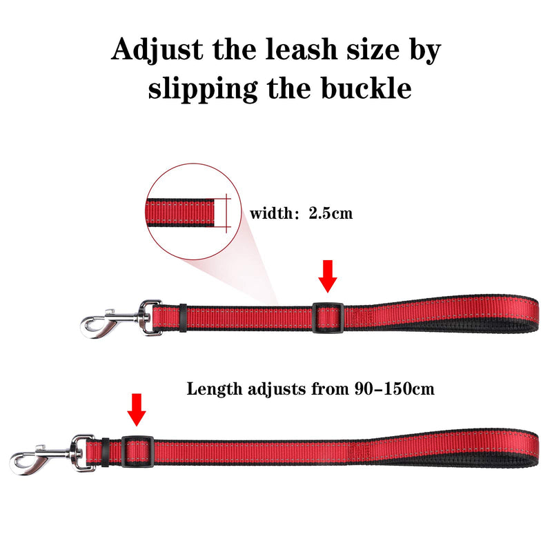 MASBRILL Adjustable Dog Lead, Reflective Nylon Dog Training Leash with Padded Handle and Metal Hook for Small Medium Large Dogs, 150 * 2.5cm Red - PawsPlanet Australia