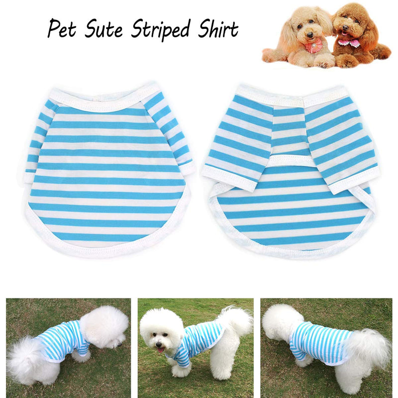 QiCheng&LYS Pet Clothes Dog Striped T-Shirt, Cute Soft Breathable Cotton Vest Short Sleeves Summer Puppy Apparel for Small Medium Dogs (XS, Black Blue) X-Small - PawsPlanet Australia