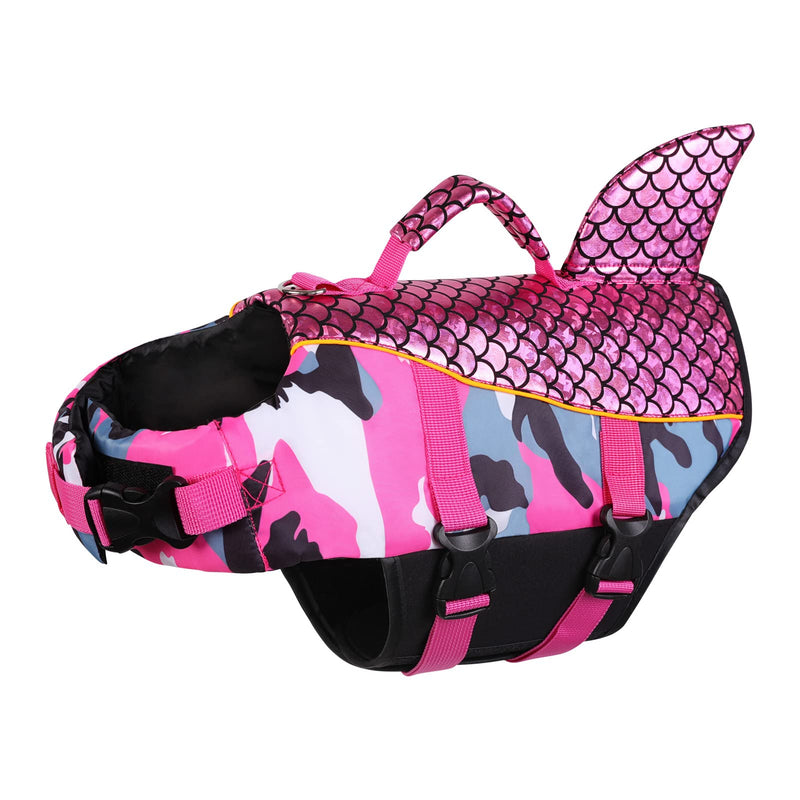 ASENKU Dog Life Jackets, Ripstop Pet Floatation Life Vest for Small, Medium, Large Size Dogs, Dog Lifesaver Preserver Swimsuit for Water Safety at The Pool, Beach, Swimming, Boating (XL,Pink Shark) X-Large Camo Pink - PawsPlanet Australia