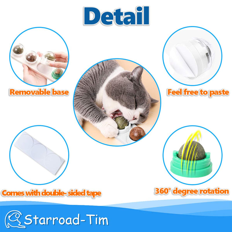 STARROAD-TIM Catnip Balls Catnip Toy for Cats Rotatable Edible Balls Natural Healthy Self-Adhesive Catnip Edible Balls White - PawsPlanet Australia