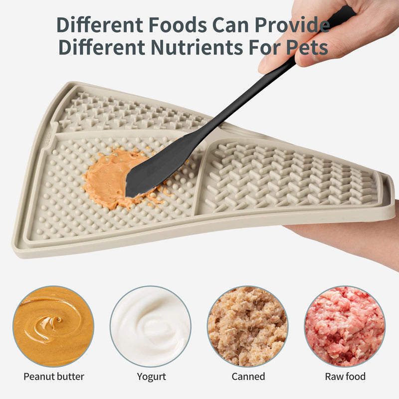 Qishare Dog Lick Mats with 1 Spatula + 1 Brush for Easier Cleaning, Peanut Butter Lick Mat with Suction Cup, Suitable for Bathing and Grooming Pets (Beige) Beige - PawsPlanet Australia