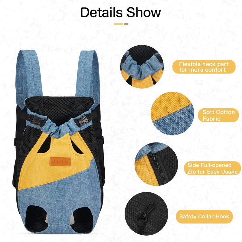 Dog Carrier Backpack for Small Medium Dogs Cats, Adjustable Pet Front Chest Backpack Travel Bag, Breathable Mesh Legs Out Puppy Frontpack, Easy-Fit Travel Bag for Traveling Hiking Camping Hands-Free Blue & Yellow - PawsPlanet Australia