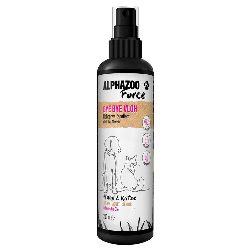 alphazoo Anti Flea Spray 200ml, ByeByeVloh for dogs, cats, horses, natural flea treatment with immediate effect, long-term flea protection against fleas, lice and parasites, simple and effective flea control - PawsPlanet Australia