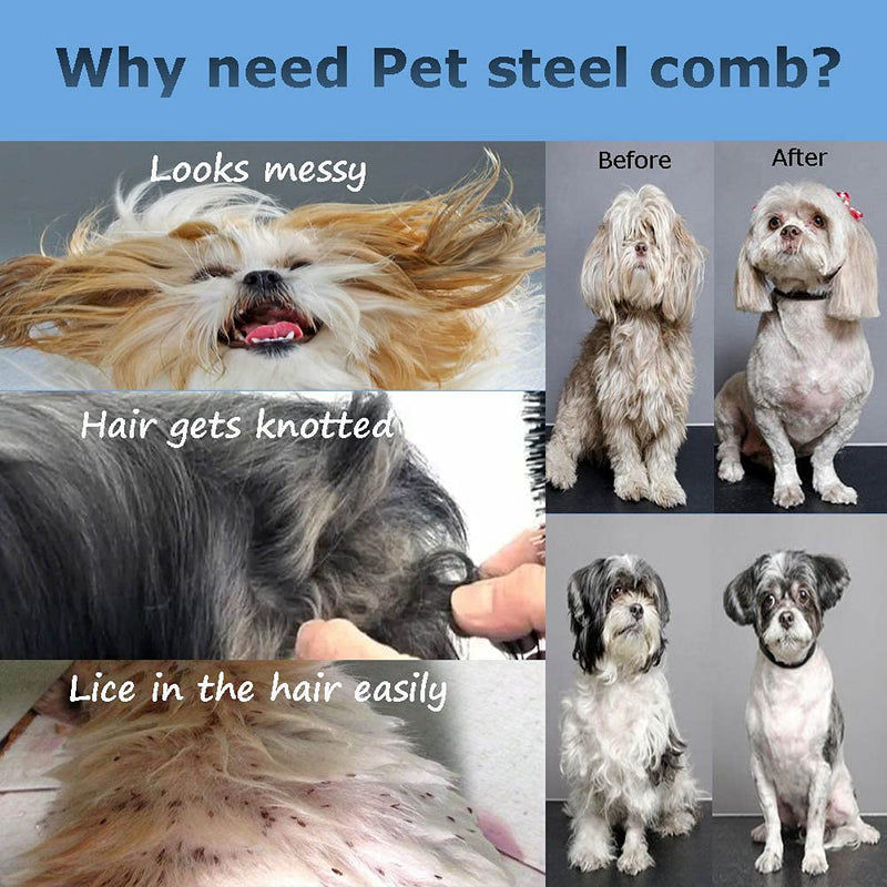 Kingrun Stainless Steel Pet Comb, 4 Pack Pet Grooming Steel Comb with Rounded Teeth, Metal Comb For Dogs, Cats and Other Pets with Tangled Short/Long Hair (16 x 2.5cm, 19 x 3cm, 19 x 4cm, 19 x 5cm) - PawsPlanet Australia