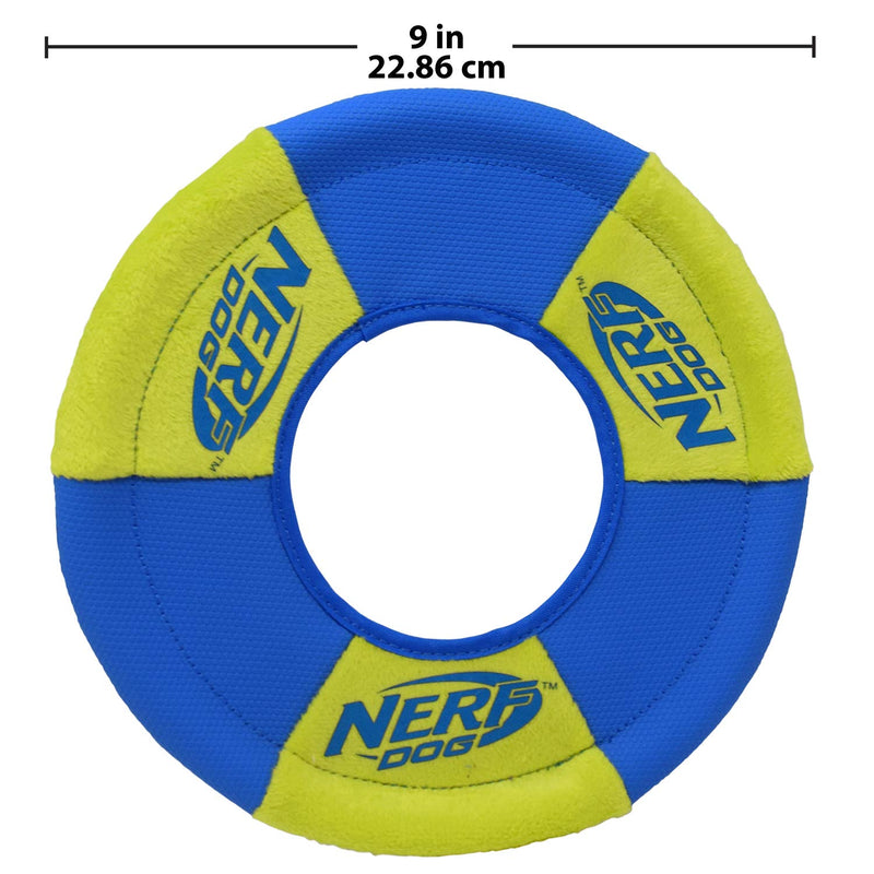 Nerf Dog Toss and Tug Ring Dog Toy, Frisbee, Lightweight, Durable and Water Resistant, 9 Inch Diameter, For Medium/Large Breeds, Two Pack, Green and Orange - PawsPlanet Australia