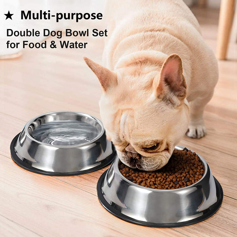 2 Stainless Steel Dog Bowls,large dog bowl,Dog Pet Feeder Bowls With Non-slip Rubber Bases, Dog Plate Bowls Water Bowls for Medium and Large Dogs(Sliver) L:26cm(10inch) 01. silver - PawsPlanet Australia