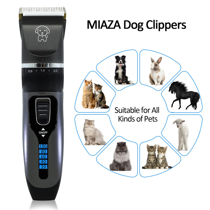 MIAZA Dog Clippers, 1200mAh LCD Display Dog Grooming Clippers with 1 Narrow & 2 Wide Blades, Low Noise Pet Clippers for Cats Dogs Horses Rabbits,Trimming Dog's Paws, Eyes, Ears, Face, Rump - PawsPlanet Australia