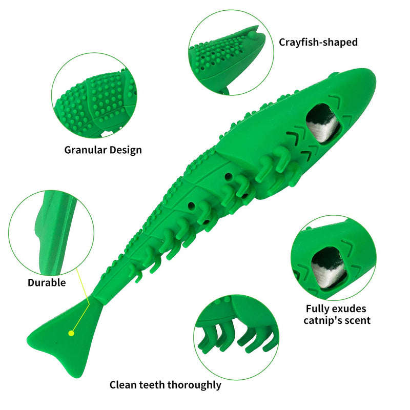 [Australia] - Cat Toothbrush Catnip Toy,Interactive Rubber Dental Care for Pet Kitten Kitty,Crayfish-Shaped Safe Chewing Toy Tooth Cleaning Durable Cat Toy Green 