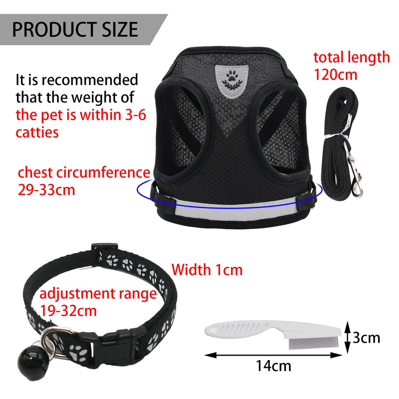 DKDDSSS Cat Harness with Leash Set, Cat Harness, Escape-Proof Adjustable, Cat Vest with Reflective Strips with Cat Collar, for Kitten Dogs (S, Black) S - PawsPlanet Australia
