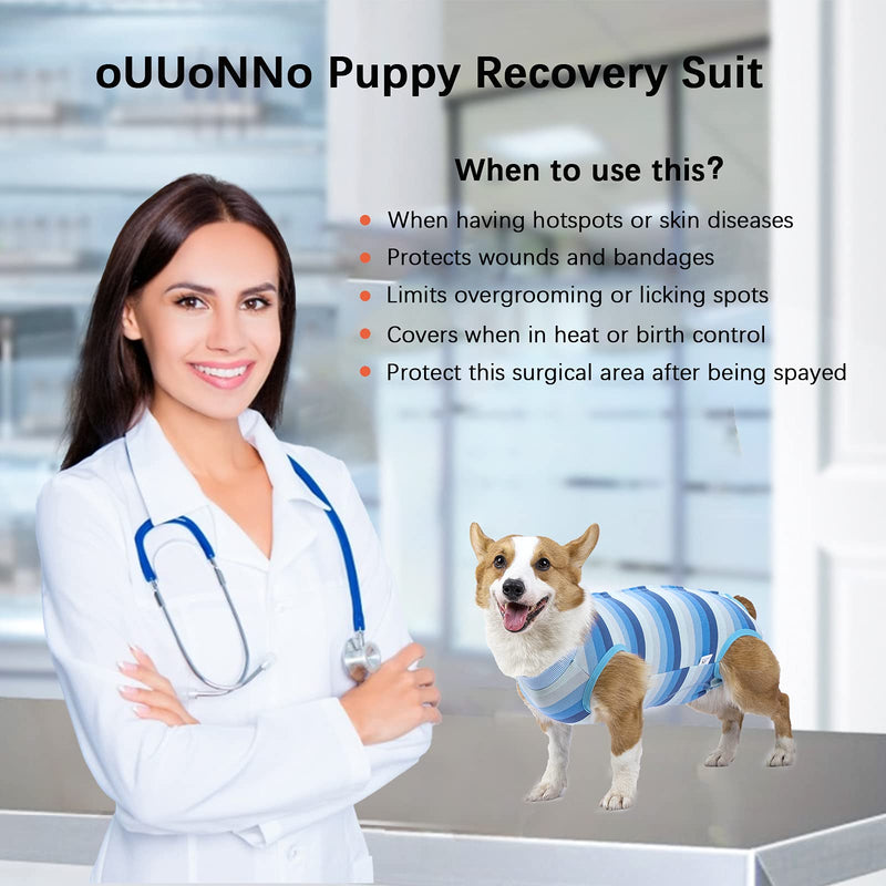 oUUoNNo Recovery Suit for Puppy Dog Surgical Recovery Suit for Abdominal Wounds or Skin Diseases Male Female Anti Licking Dog Onesies Pet Surgery Suit,Substitute E-Collar & Cone (S, Blue) S - PawsPlanet Australia