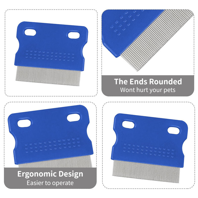 Flea comb for dogs and cats, professional dog combs, pet comb for removing fleas, pet comb, stainless steel lice comb, pet tear stain remover combs, dog cat care comb (blue) - PawsPlanet Australia