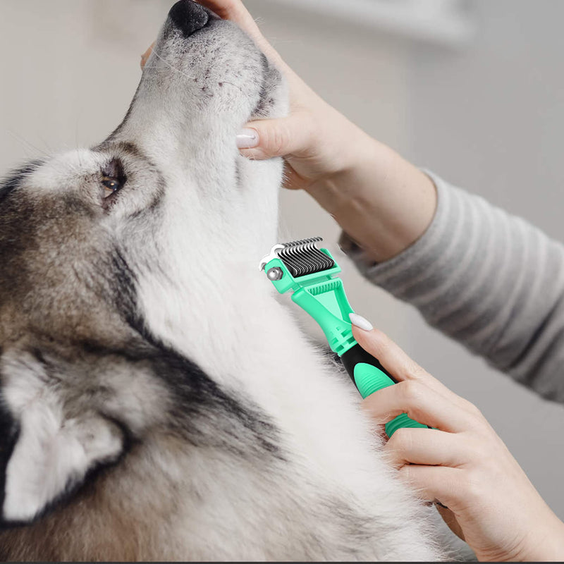 Dog brush, cat brush, dog comb, cat comb, LIUCOLI double-sided 23+12 undercoat brush dogs cats for long hair/short hair - pet undercoat brush, 96% knots and loose hair removes green + black - PawsPlanet Australia