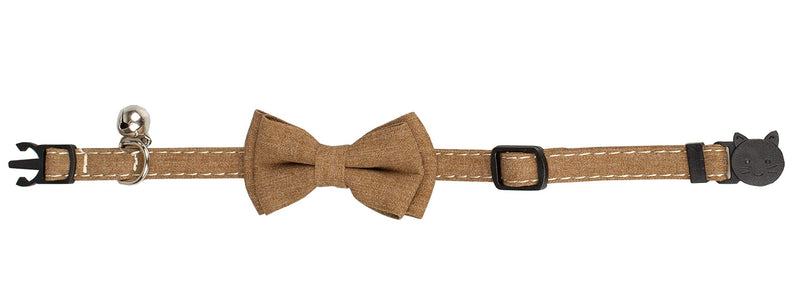 Gyapet Cat Collar Breakaway Bowtie Safety with Bell Adjustbale Kitten Puppy Solid Plaid Color Set A-[2pcs] Brown & Beige - PawsPlanet Australia