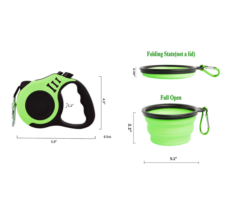 PETIMP Retractable Dog Leash Lightweight Portative 16FT Leash, with Folding Bowl,Dispenser,Rubbish Bags, for Small Medium Dogs GREEN - PawsPlanet Australia