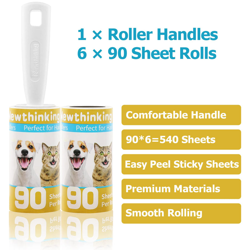 Newthinking Lint Roller Full 540 Sheets with 6 Extra Sticky Lint Roller Set for Clothes, Sofa, Bed and Carpet, Lint Roller for Pet Hair, Cat Hair, Dog Hair, Dust & Lint - PawsPlanet Australia