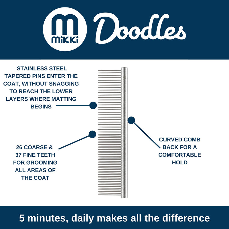 Mikki stainless steel comb for dog and puppy care, including when changing fur, for Poodle crosses such as Cockapoos, Labradoodles, Cavapoos, Maltipoos and Golden Doodles, blue - PawsPlanet Australia