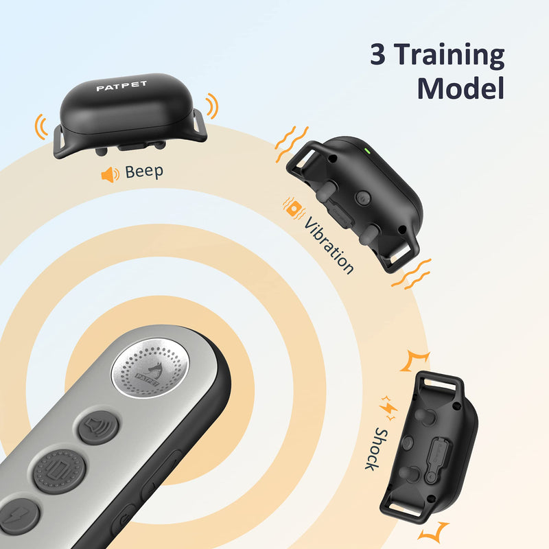 PATPET Dog Shock Collar with Remote - 3 Safe Training Modes, Rechargeable Waterproof Dog Training Collar for Small Medium Large Dogs (8-120 lbs), 3000Ft Control Electric Bark Collar with Remote Grey - PawsPlanet Australia