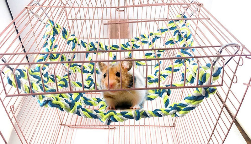 Hamster Climbling Cotton Rope Nets,niCWhite Rat&Ferret Hanging Hammock for Cage,Small Animal Activity Toy for Rats,Chinchillas,Ferrets,Degus,with 4 Hooks - PawsPlanet Australia